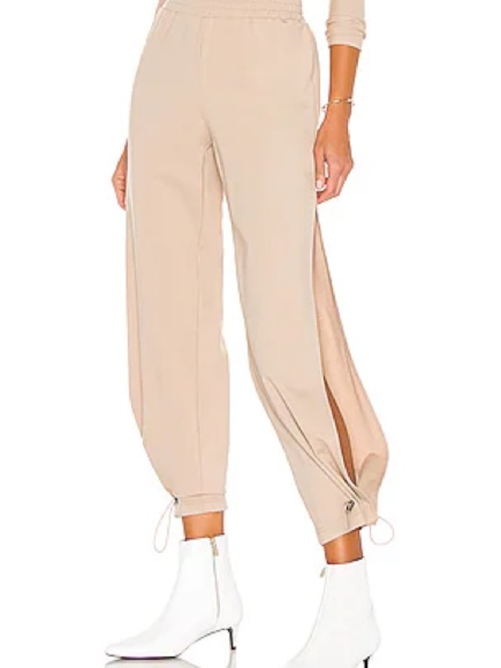 Alice + Olivia Miami Side Slit Jogger Pants Nude Beige